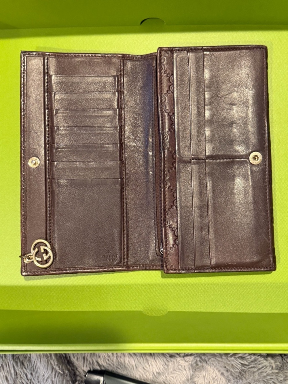 Gucci Italy Signature Continental Wallet Brown Chocolate Zip Leather EUC - Picture 4 of 12